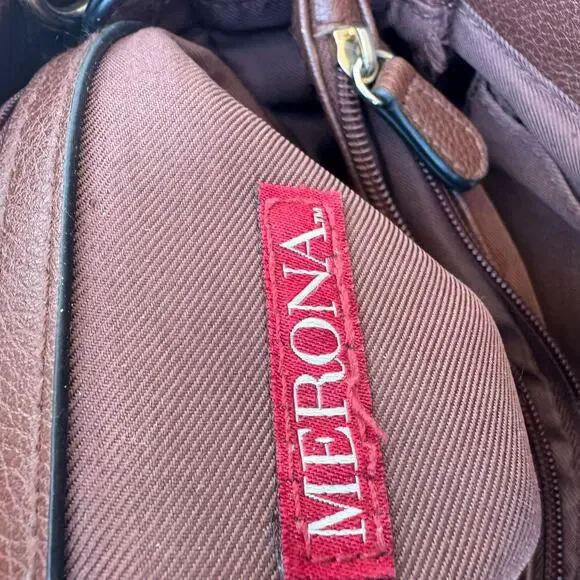 Merona Brown Croc Print Faux Leather Studded Double Handle Handbag Satchel - Picture 9 of 10